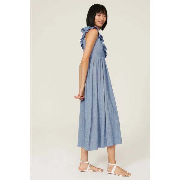 Hatch Womens Blue Gauzy Cotton The Sarah Maternity Midi Dress US 2 - Picture 2 of 9